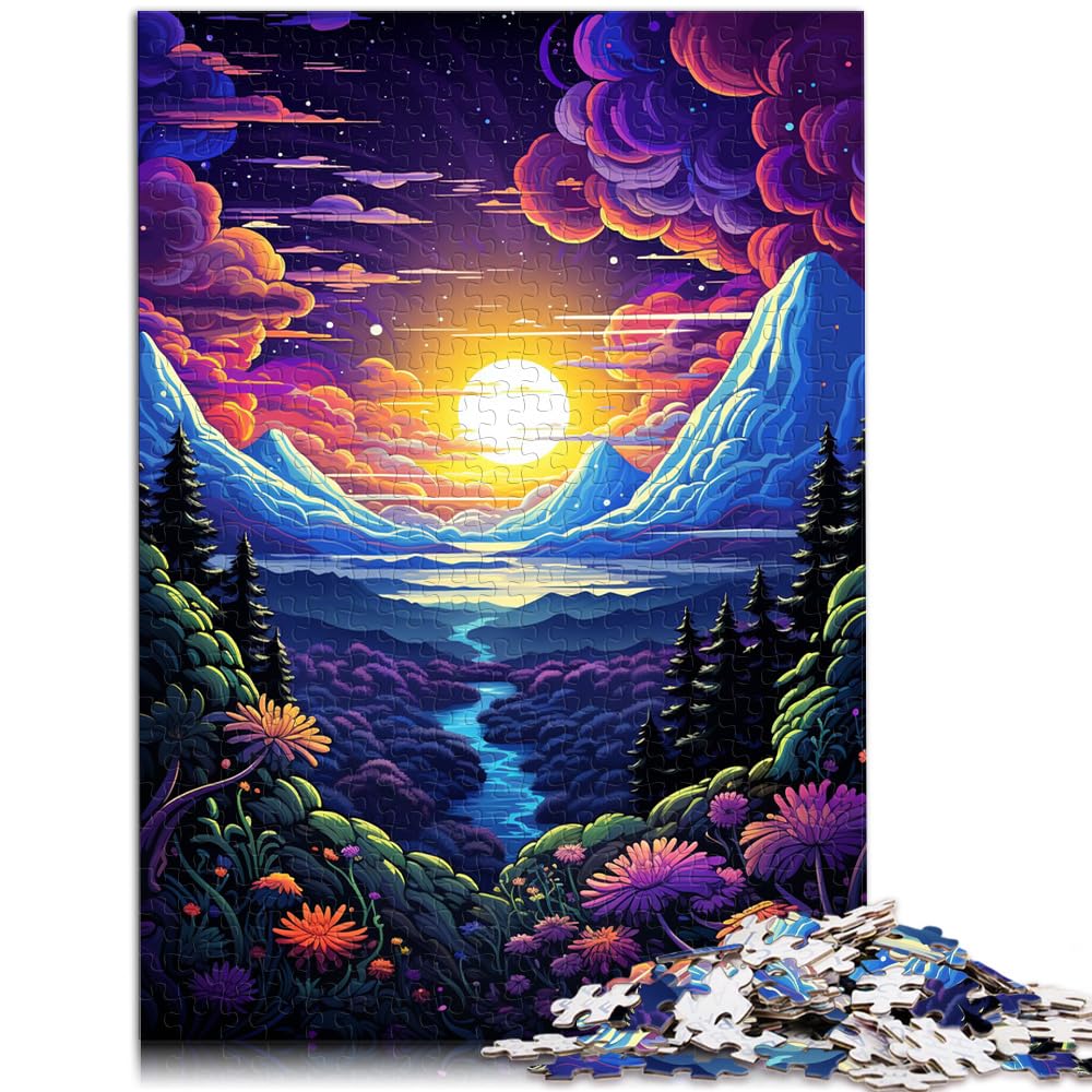 Puzzles zum Verschenken, farbenfrohe psychedelische Fantasielandschaft, Puzzles für Erwachsene, 1000 Teile, Holzpuzzles, Heimdekoration, 1000 Teile (50 x 75 cm)