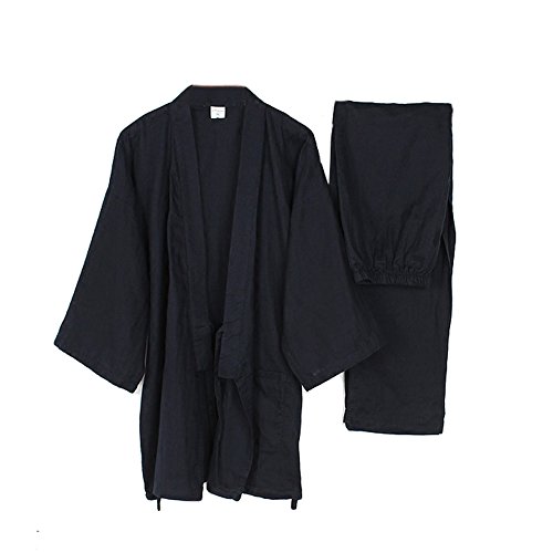 Männer im Japanischen Stil Roben aus Reiner Baumwolle Kimono Pyjamas Bademantel Bademäntel-Grey/Größe L