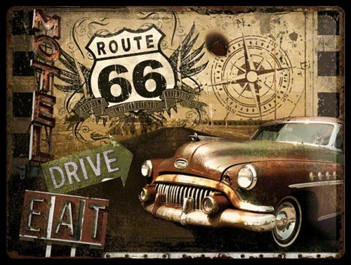 Nostalgic-Art Retro Blechschild, 30 x 40 cm, Route 66 Road Trip – Geschenk-Idee für USA Fans, aus Metall, Vintage Design