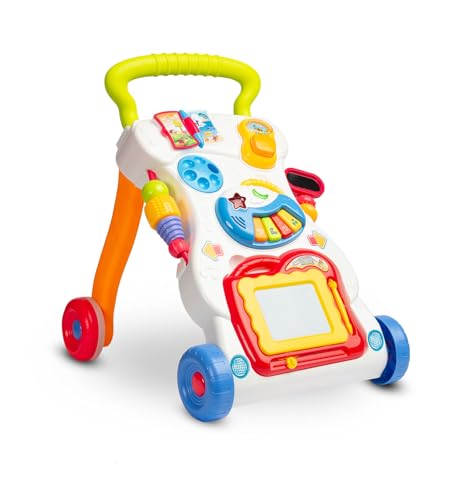 TOYZ - Laufwagen Baby - Lauflernhilfe Baby ab 6 Monate - Laufhilfe Baby - mit abnehmbarem Telefon, Zeichentafel und Musik - Verstellbarer Widerstand der Räder - 34 x 43 x 45 cm - Regenbogen