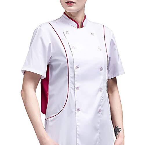 Kochjacke Unisex Kochjacke Damen Kochjacke Herren Unisex Kurzarm Restaurant Koch Küche Arbeit Uniformen, Zweireihig Sushi Bäckerei Cafe Bedienung Gastronomie Bedienung Jacken (Color : White, Size :