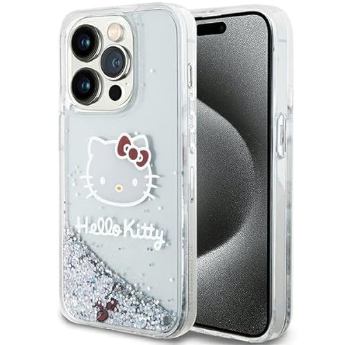 Hello Kitty HKHCP14LLIKHET Hülle für iPhone 14 Pro 6.1" Silber hardcase Liquid Glitter Charms Kitty Head