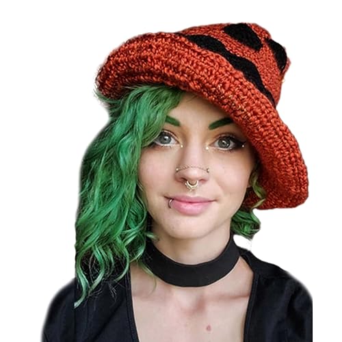 Strickmütze Hexenhut Kostüm für Damen Herren Teenager für Halloween Party Dekorationen gehäkelte Zauberermütze Damen Strickmütze