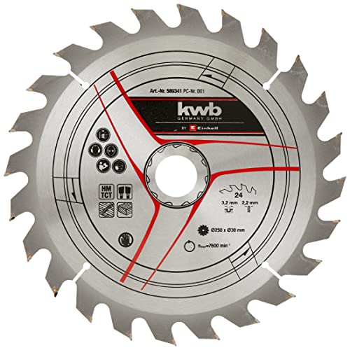 kwb by Einhell HM-Sägeblatt (Ø 250 x 30 mm, 24 Zähne, passend für diverse Einhell Tischkreissägen, Zug-Kapp-Gehrungssägen und Kapp-Gehrungssägen)