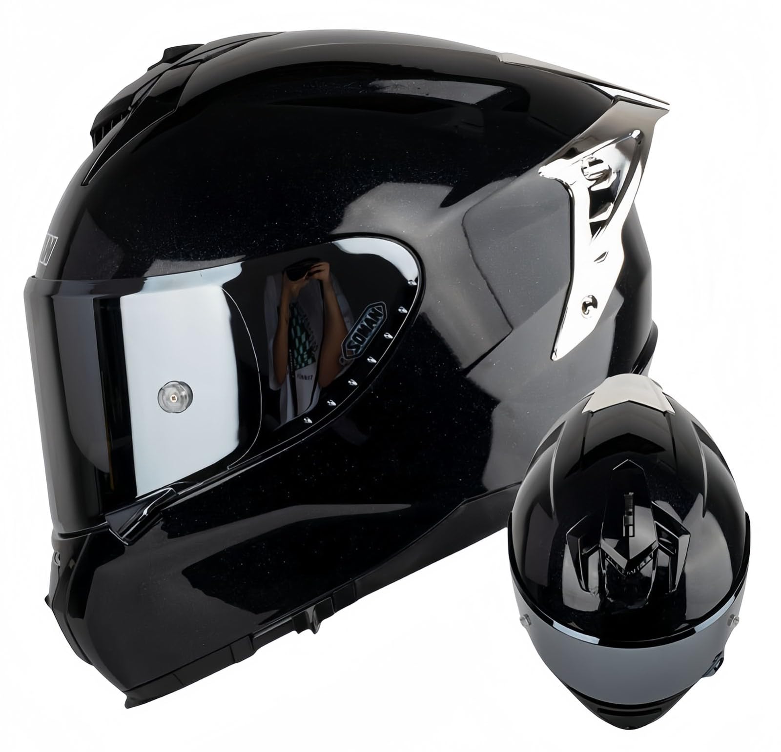 Modularer Integrierter Motorradhelm, ECE-Zugelassener Visier-Integral-Motorradhelm Antibeschlag-Motorrad-Rollerhelm Doppelspiegel Herren Damen Antikollisionshelm G,L59-60CM