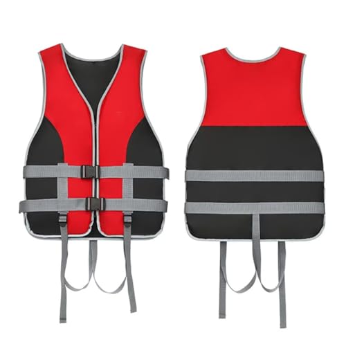 Schwimmweste, Universal Rettungsweste für Herren & Damen, Schwimmweste Erwachsene mit Verstellbarem Sicherheits-Schrittgurt für Wassersport, Kanu, Wakeboard, Rot, 2XL