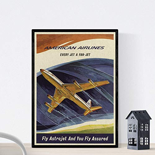 Nacnic Vintage Poster. Weinleseplakat von Amerika. American Airlines. A3 Größe mit Rahmen