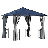 Outsunny Pavillon, Gartenpavillon, Partyzelt mit Seitenteilen, PC Dach, Alu, Schwarz, 300 x 300 x 260 cm