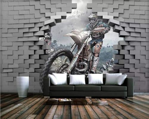 Backsteinmauer Motorrad 3D Tapete Poster Restaurant Schlafzimmer Wohnzimmer Sofa TV Dekorative Wand-400cm×280cm