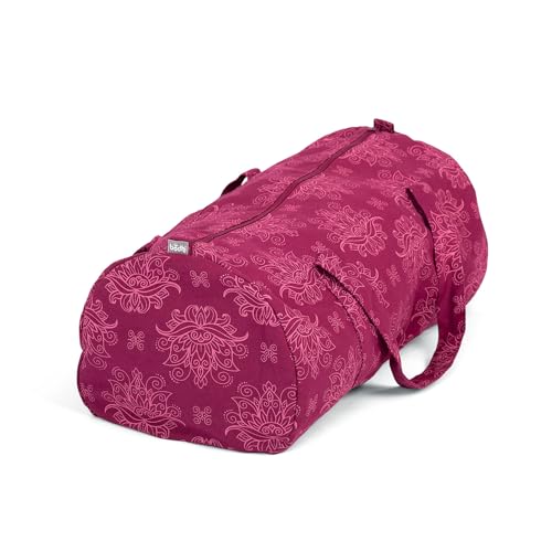 Bodhi Hot Yoga Bag, Maharaja Collection, Berry mit Lotus Print, Yogatasche aus Baumwolle mit wasserfestem Innenfutter, Sport-Tasche mit Naßfach