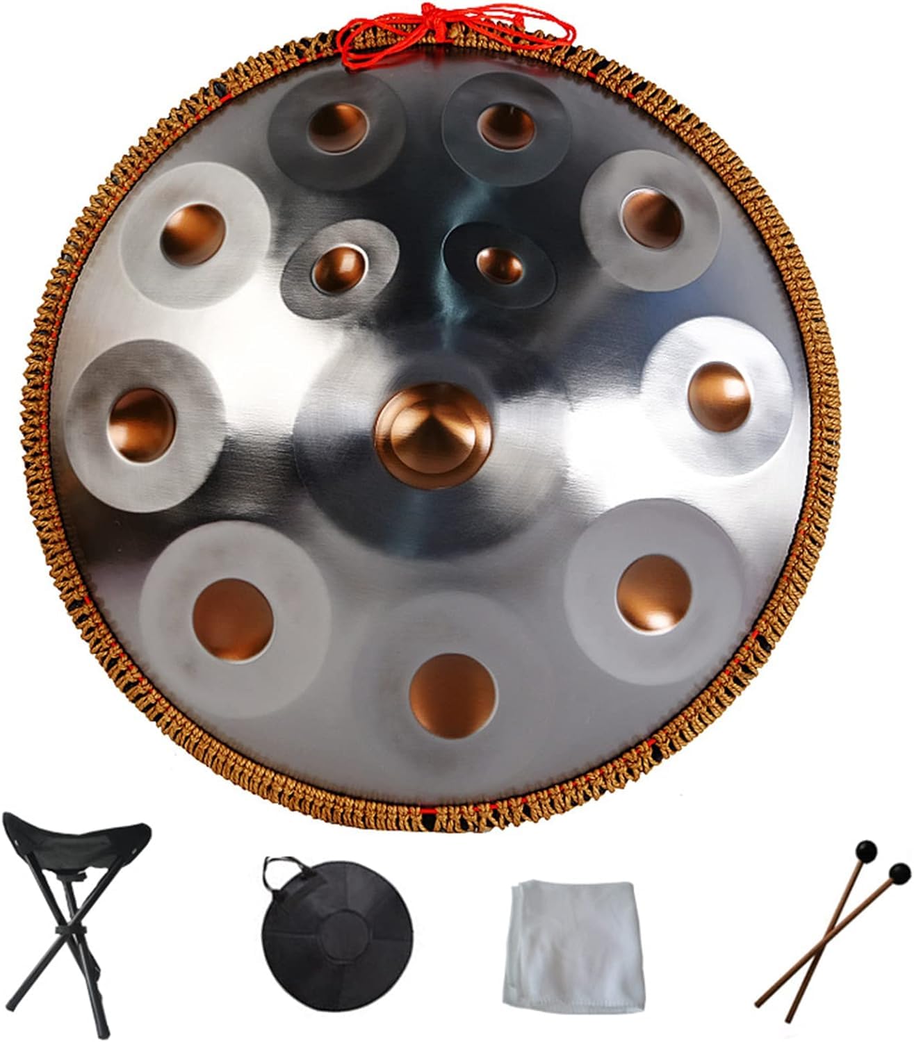 Tragbare Handpan Hand Pan Stahlzungentrommel 9 10 12 14 Noten Schlaginstrument mit Tragetasche für Anfänger Klangheilung, persönliche Meditation, Goldauge, 12 Noten