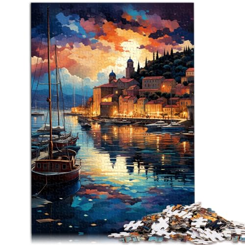 Puzzle „Die farbenfrohe Psychedelie des Hafens von Dubrovnik“ für Erwachsene, 1000-teiliges Puzzle, Holzpuzzle, Heimlernspiele, DIY-Spielzeug, 1000 Teile (50 x 75 cm)