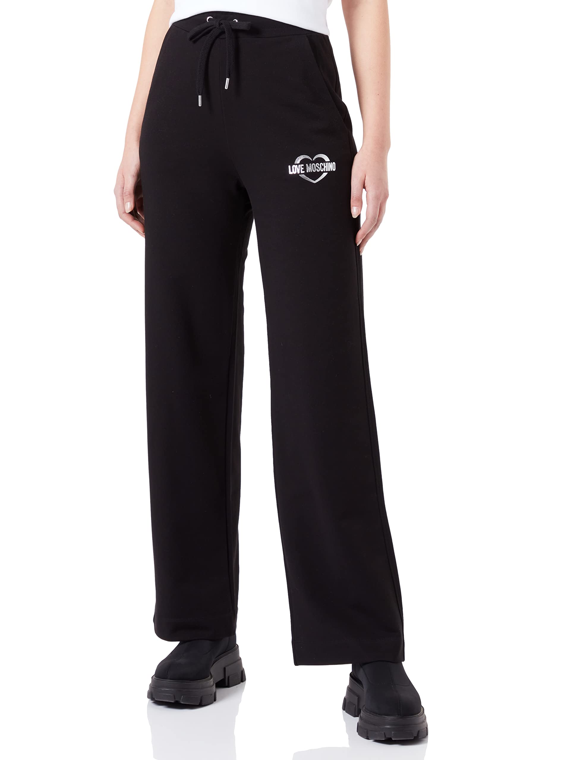 Moschino Damen Wide Leg Jogger Casual Pants, Schwarz, 48 EU