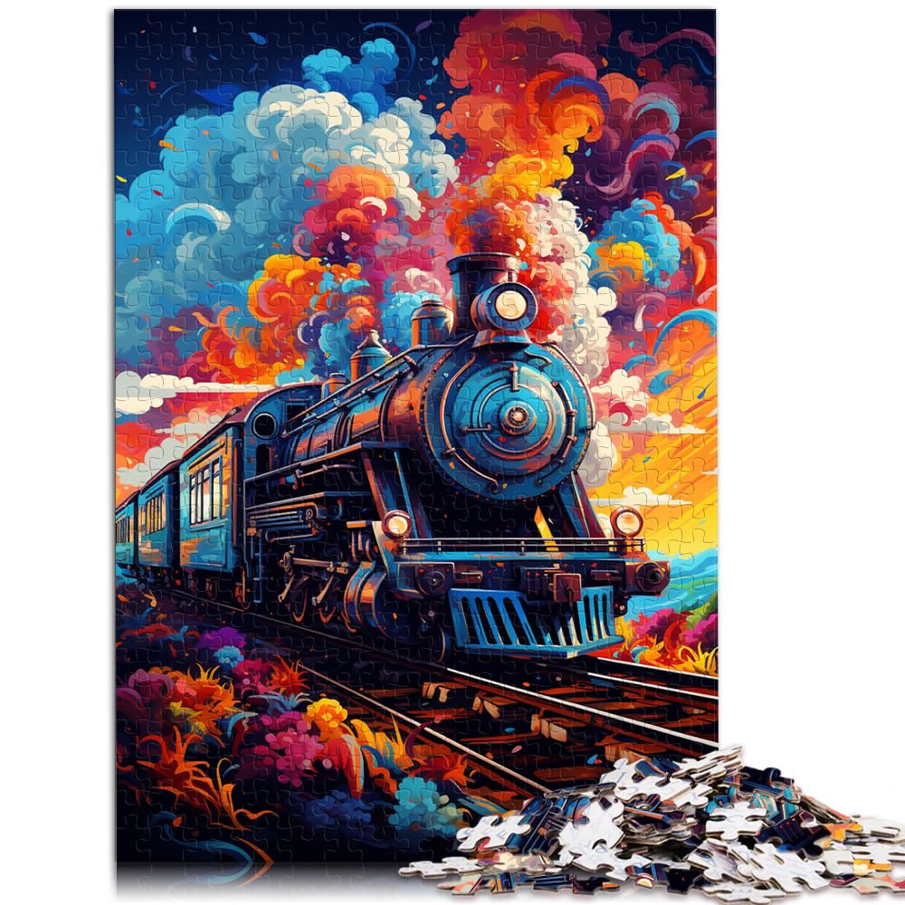 Puzzles für farbenfrohen psychedelischen Zug mit 1000 extragroßen Teilen. Holzpuzzle zum Stressabbau, schwierige Herausforderung, 1000 Teile (50 x 75 cm)