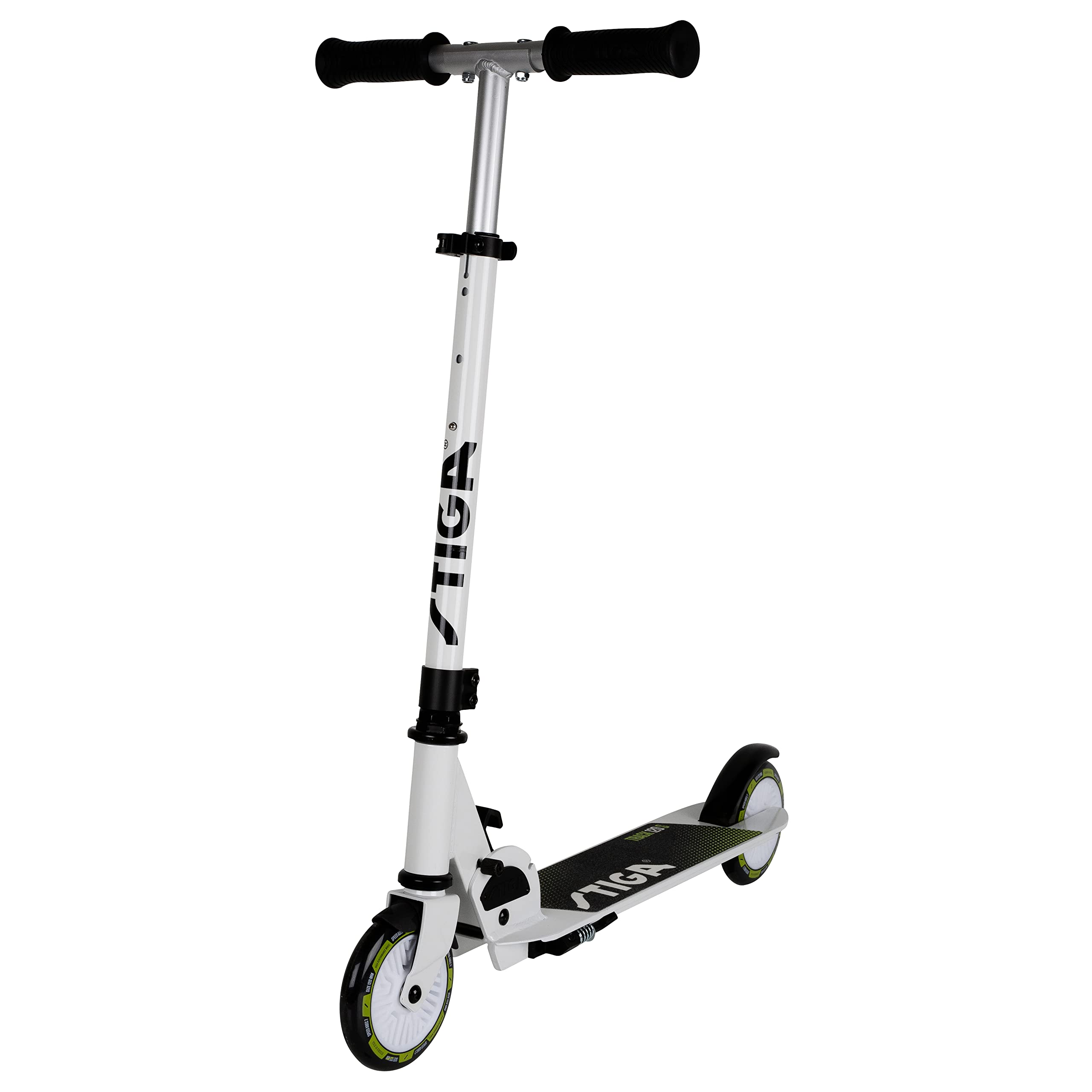 STIGA STR Kick Scooter Track 120-S Stability System - Tretroller für Erwachsene und Kinder ab 5 Jahre - City-Roller bis zu 100kg - Klappbar & Höhenverstellbar mit 120mm Räder - Weiss/Limegrün