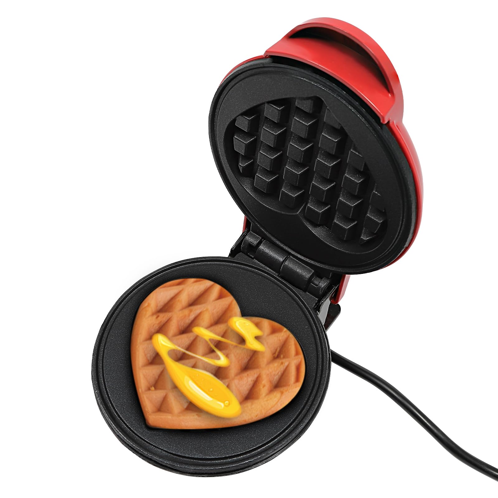 350W Mini Waffeleisen 220-240V Waffeleisen Herzform Kleiner Waffelmaker mit Antihaftbeschichtung Geeignet für den Einsatz in Häusern Wohnungen Wohnwagen usw (Rot)