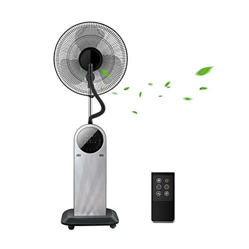 Aigostar Forest Mist - Standventilator mit Fernbedienung Wasserkühlung, 2-in-1 Ventilator Sprühnebel Luftbefeuchter, 8H Timer Mobile Luftkühler mit Wassertank 1,8L, 80° Oszillierend, 95W Schwarz