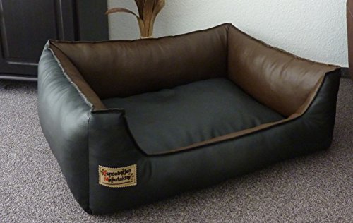 Hundebett Hundesofa Schlafplatz Kunstleder Similpelle Farbe und Größe wählbar von XS bis XXL (130 cm X 100 cm, schwarz braun)