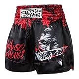 Extreme Hobby Muay Thai Shorts WHY SO SERIOUS, Ultraleichte Satin Dehnungsbeständig Kordelzug Männer Thaibox Hose für Herren