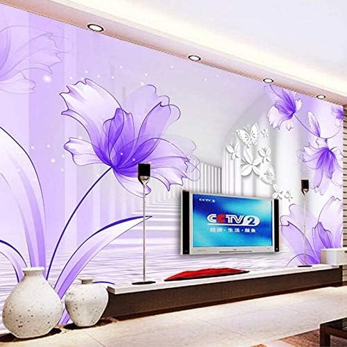 XLMING Abstrakt Lila Blume Weiß Schmetterling Tunnel Küche Esszimmer Arbeitszimmer Wohnzimmer TV Hintergrund Wand 3D Tapete-400cm×280cm