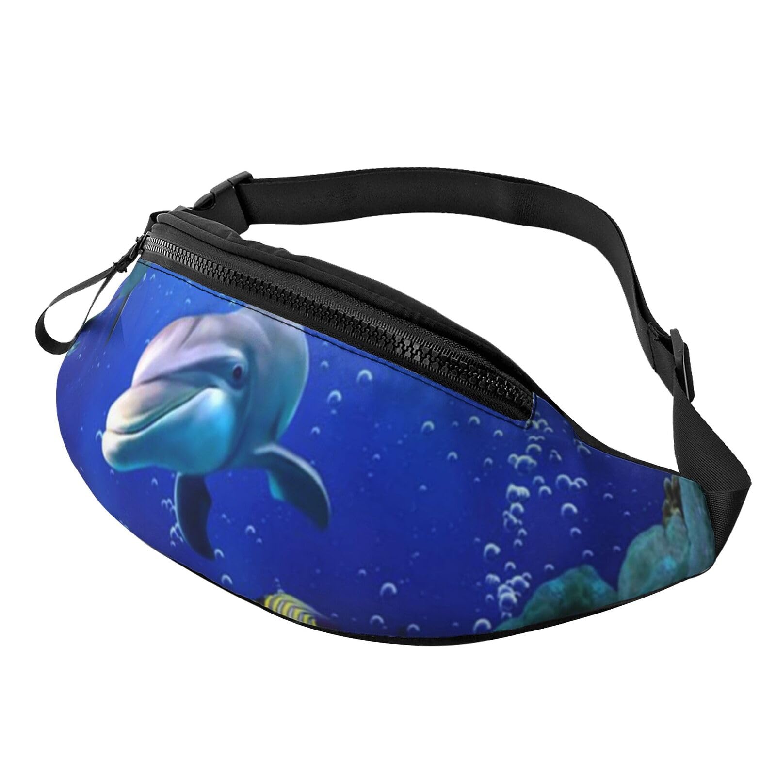 HSJFS 3D-Wand-Gürteltasche, Unterwasserwelt, Fisch-Druck, verstellbare Hüfttasche, lässige Brusttasche, 3D Unterwasserwelt Fisch Delphi, Einheitsgröße