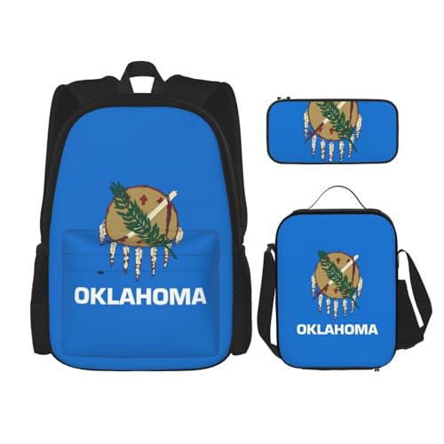 WURTON Oklahoma Schulterrucksack, 3-in-1-Büchertaschen-Set, Lunchbox, Federmäppchen, Reise-Laptop-Tagesrucksäcke, Schwarz, Einheitsgröße, Schwarz, Einheitsgröße, Schwarz , Einheitsgröße