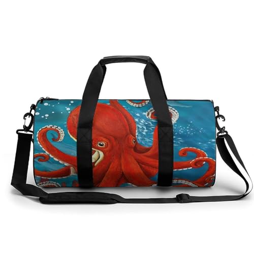 Roter Oktopus Sport Duffel Bag Sporttasche Reisetasche Handgepäck Tasche Schwimmtasche Weekender Bag 45x23x23cm