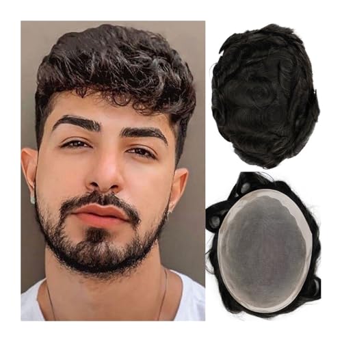 Toupet für Männer Haarersatz Systeme Afro Kinky Curly Herren-Toupet, 4 mm, natürliches schwarzes Echthaar, Ersatz for Herrenperücke, Haarteil, super langlebig, natürlicher Haaransatz Perücke Männer(Na