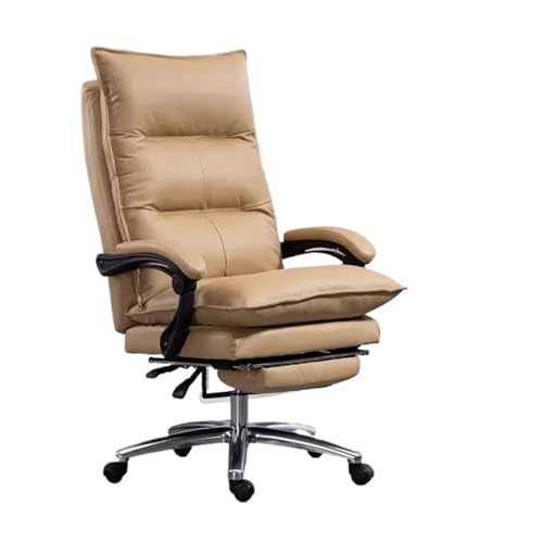 Zhaoj24-05 Bürostuhl Ergonomischer Bürostuhl aus Leder, ergonomisch, hohe Rückenlehne, bequemes Kissen, verstellbar, drehbar, rollbar, for Zuhause, Chefsessel Schreibtischstuhl(Khaki)