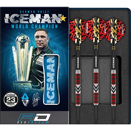 RED DRAGON Gerwyn Price Iceman Firebird 23 Gramm Premium Wolfram Darts Set mit Flüge und Stielen