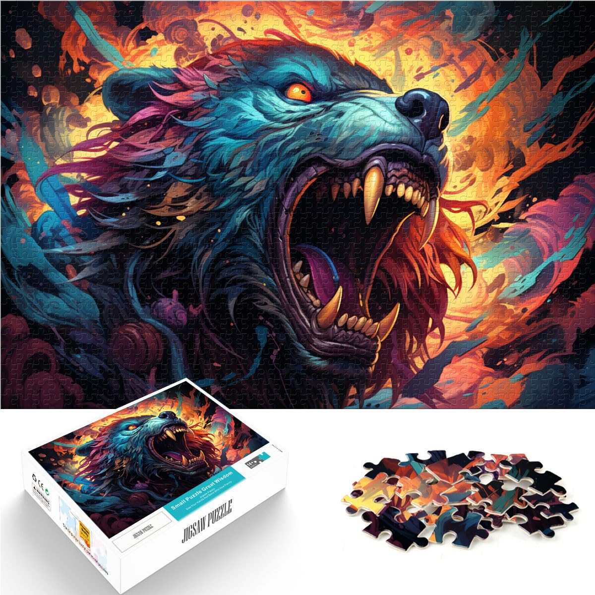 Puzzles Lernspiele Buntes psychedelisches biomechanisches Bärenpuzzle 1000 Teile Holzpuzzle Tolles Geschenk für 1000 Teile (50 x 75 cm)