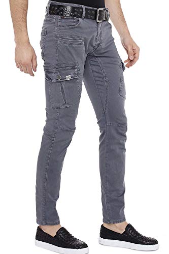 Cipo & Baxx Herren Cargo Hose Jeans Regular Fit Slim Fit Denim W31 L34 Grau