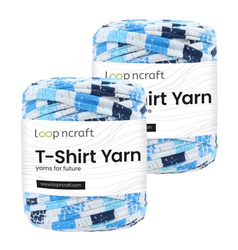 Textilgarn 2er-Set, Blaue Streifen, Loopncraft, 2 X 750g, T-Shirt Yarn, Recyling Garn