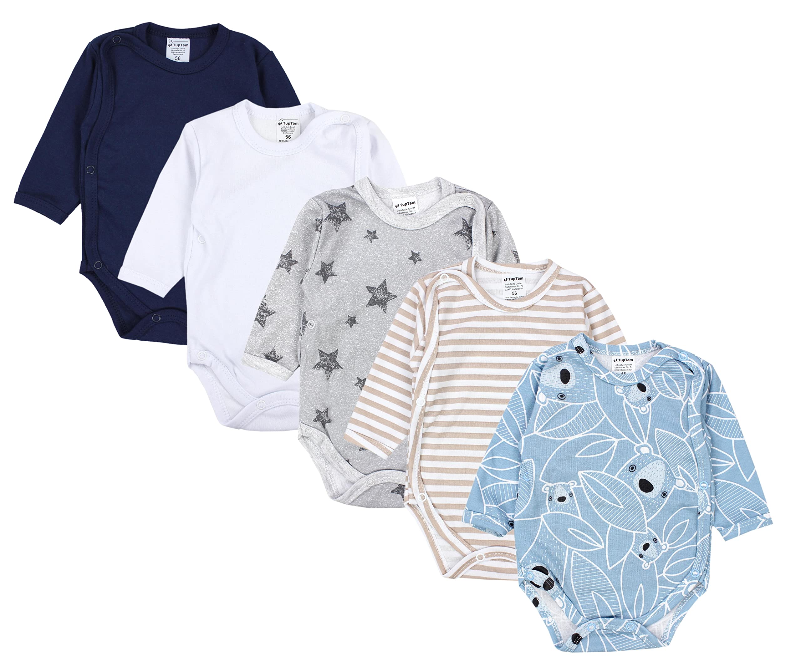 TupTam Baby Unisex Langarm Wickelbody im 5er Set, Farbe: Junge 8, Größe: 80