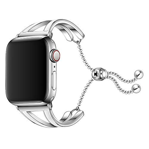 Dee Plus Elegantes Armband für Apple Watch Band 38mm/42mm,edles Edelstahl-Manschetten-Schmuck Band für iWatch Serie7/6/SE/5/4/3/2/1 mit Verstellbarer Schließe, Anhänger-Armband,mit Displayschutzfolie