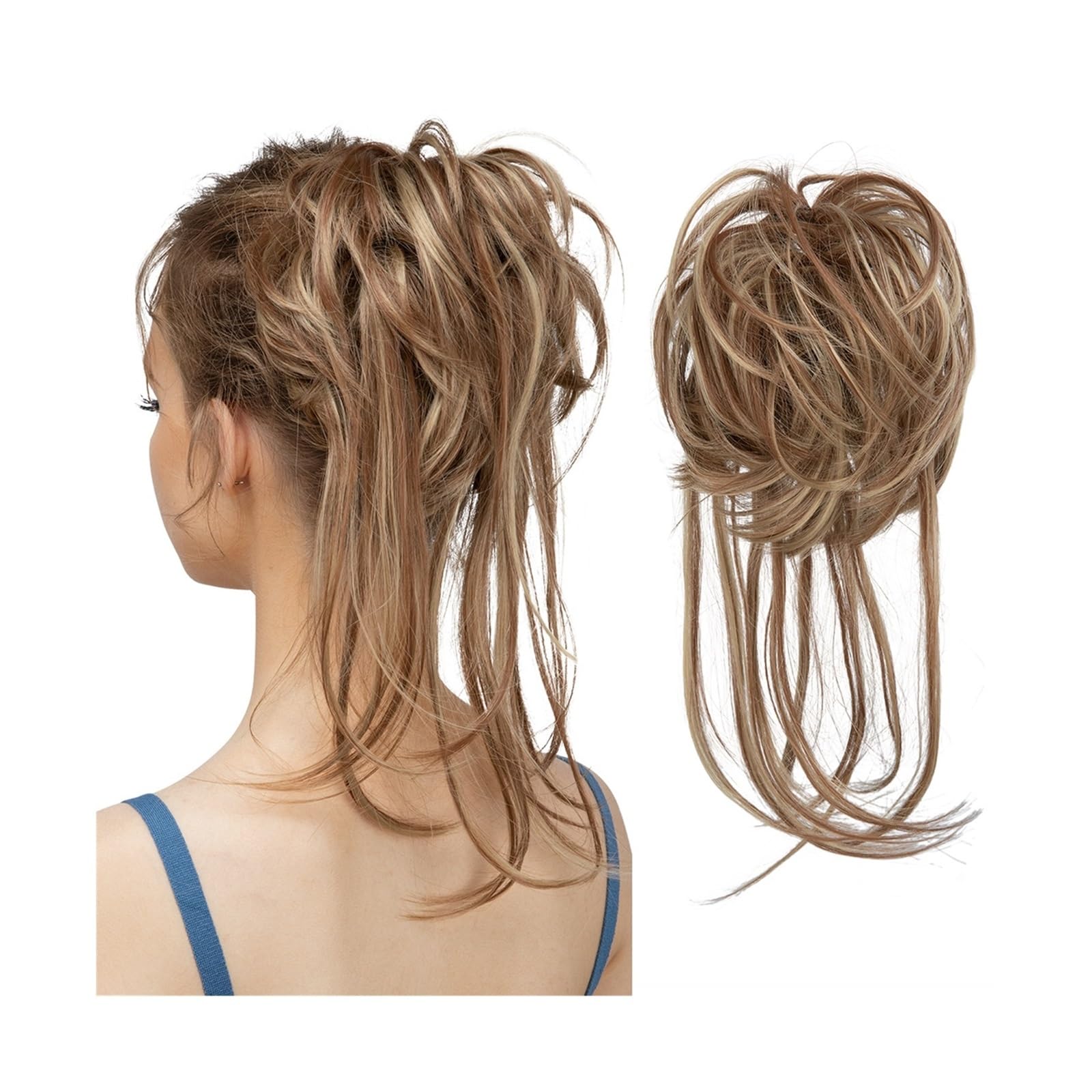 Haarteile Haarknoten Synthetische elastische Messy Bun-Haarteile, lockiges Haargummi, schwarz, blond, braun, Chignon-Band, Hochsteckfrisur, Donut for Frauen, natürliches Kunsthaar Brötchen Haare(12H24