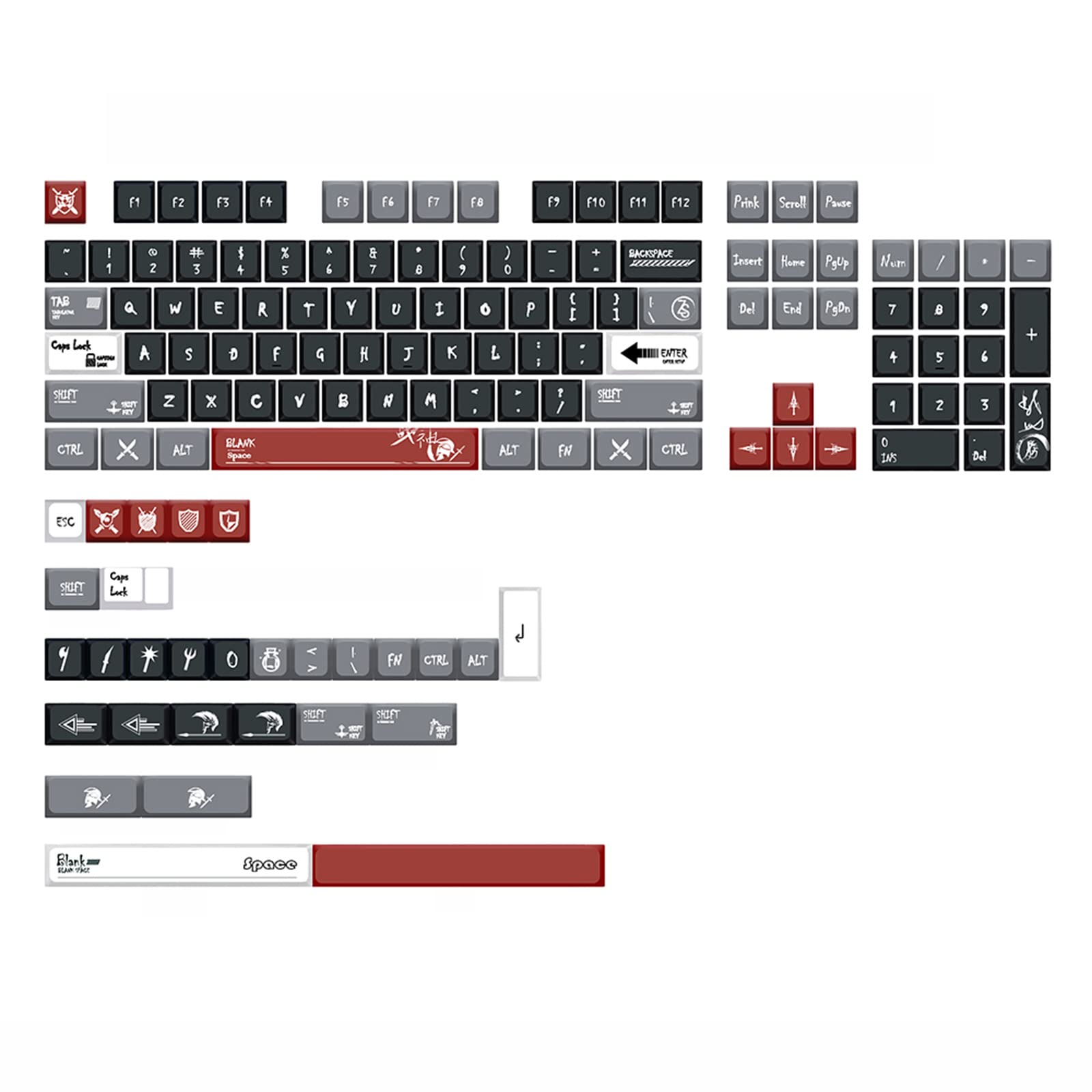 Mechanische Tastatur-Tastenkappe, 133 Tasten, Farbstoff-Sub-Tastenkappe, kompatibel mit MX DZ60 RK61 64 für Schlüssel