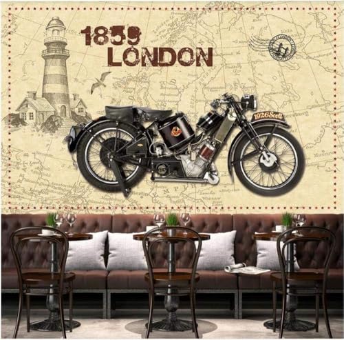 Oldtimer-Motorrad-Weltkarte 3D Tapete Poster Restaurant Schlafzimmer Wohnzimmer Sofa TV Dekorative Wand-300cm×210cm