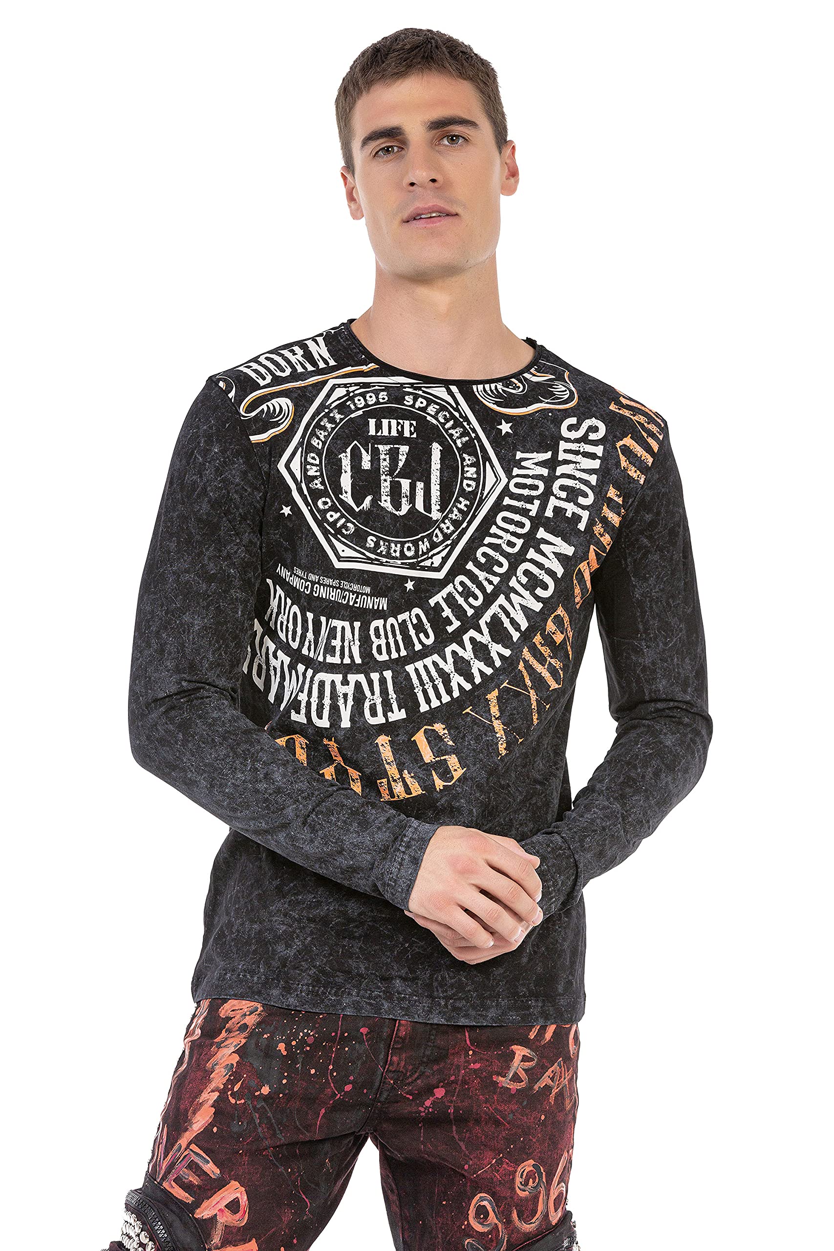 Cipo & Baxx Herren Longsleeve Sweatshirt Schriftzüge Design Langarmshirt CL472 Schwarz S