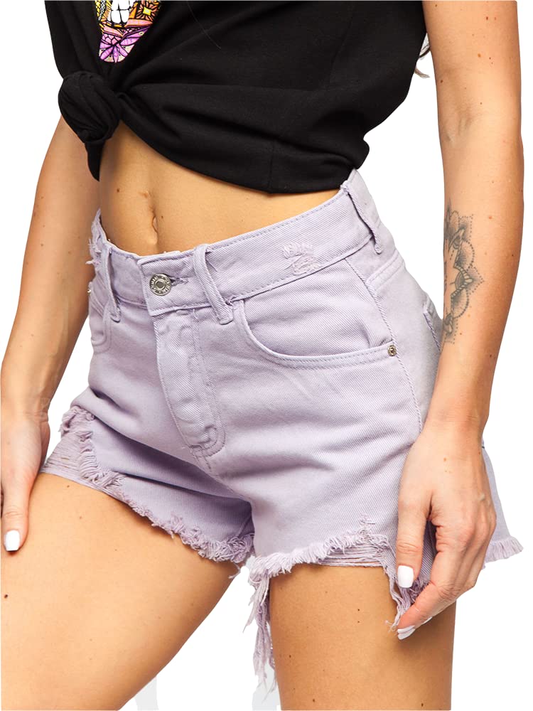 BOLF Damen Kurze Denim Shorts High Waist Zerrissenes Ripped Jeansshorts Bermuda Sommer Hotpants Distressed Freizeit Stretch Relaxed A63 Violett XS [G7G]