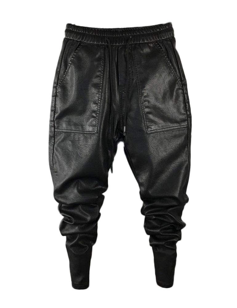 Idopy Männer Slim Fit Lässige Skinny Joggers Hose mit Tunnelzug Kunstlederhose Herren 38