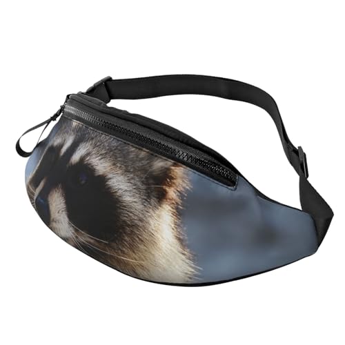 HSJFS Modische Hüfttasche mit Motiv Wolf heulender Mond, verstellbare Hüfttasche, lässige Brusttasche, Waschbär, Einheitsgröße