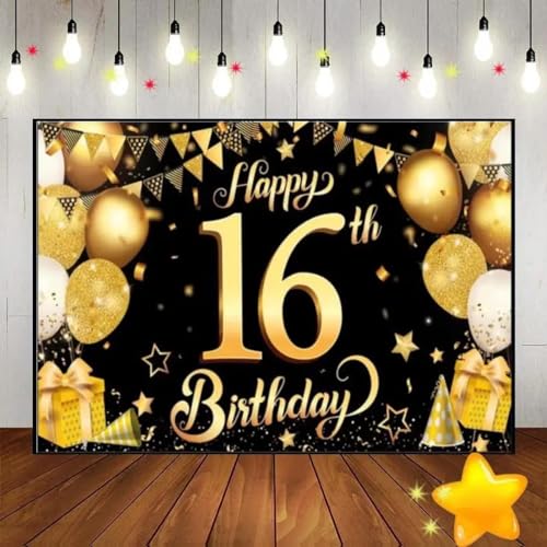 Alles Gute zum 16. Geburtstag Mädchen Smash Cake Hintergrund Dekoration Einladung Banner Foto süßer Hintergrund für Fotografie Junge Ballon oder 300x200cm