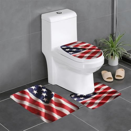 Wurton Badezimmerteppich-Set mit amerikanischer Flagge, Polyester, stilvoll, funktional, 3 Stück