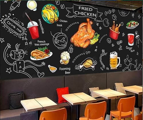 tyujlkjddlf Tapete Wandbild 3D Benutzerdefinierte Handgezeichnete Tafel Graffiti Western Restaurant Brathähnchen Shop Hintergrundwand-300Cmx210Cm