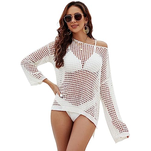 Uitndvyte Lose gehäkelte Blusen für Damen, Bademode, ausgehöhlter Ausschnitt, Strand-Top, Badeanzug, Strandbekleidung