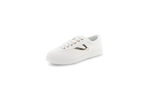 Tretorn Nyliteplus Damen Leder Schnürschuhe Casual Mode Sneaker Klassischer Vintage Stil, Weiß/Hellgold, 40 EU