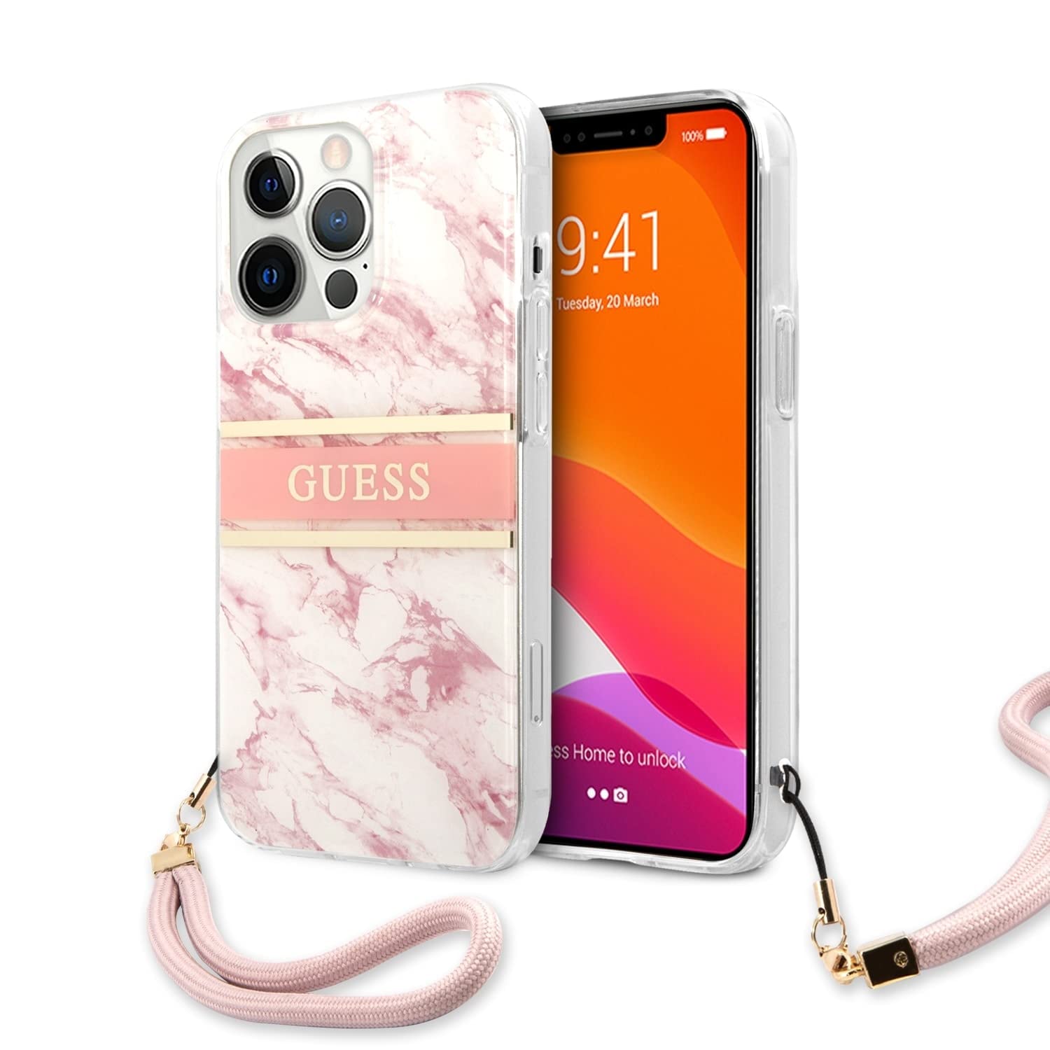 Guess GUHCP13XKMABPI hülle für iPhone13 Pro Max 6,7" rosa Marble Strap Collection