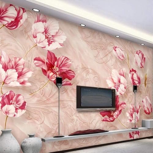 Marmor-Prägung Rosa Blume 3D Tapete Poster Restaurant Schlafzimmer Wohnzimmer Sofa TV Dekorative Wand-400cm×280cm