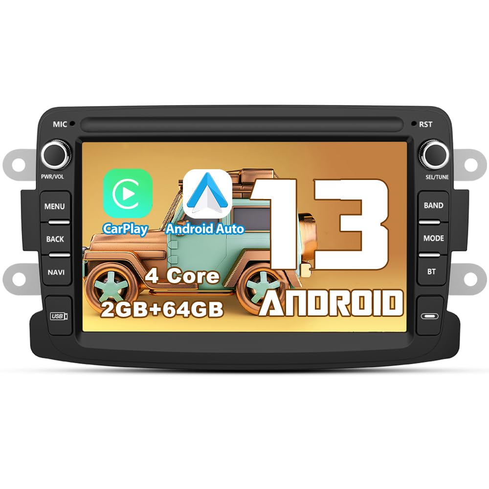 AWESAFE Android 13 Autoradio 2G+64G mit 7 Zoll Touchscreen für Renault Dacia, Duster Sandero Logan Captur Lodgy Dokker Symbol mit Navigation Lenkradsteuerung WiFi Carplay